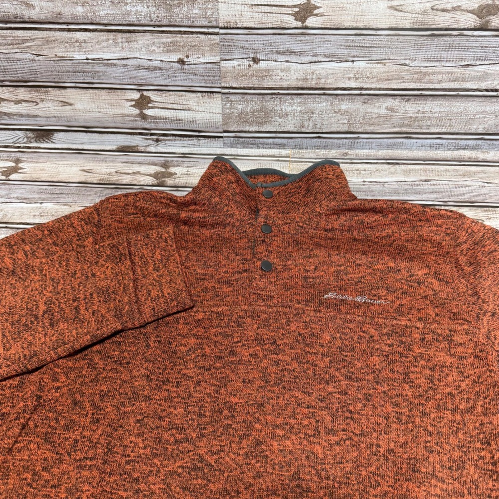 Eddie Bauer Mens Marled Rust‎ Orange Snap Neck Fleece Pullover Sweater Large